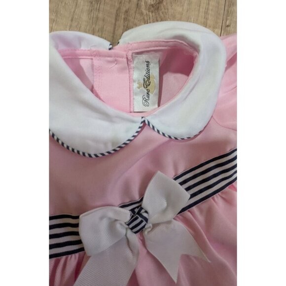 Rare EditionsBaby Girls Twill Dress Matching Hat size 18M pink black stripes - Picture 4 of 6